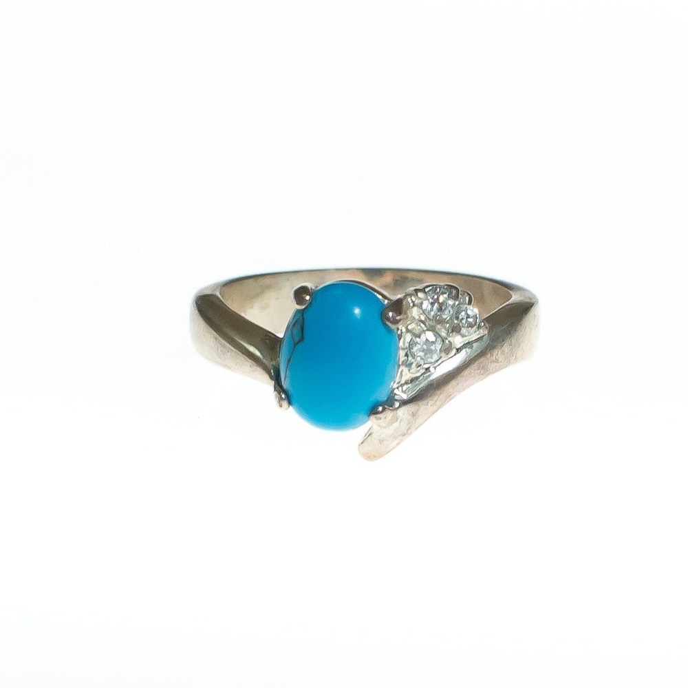 Vintage Faux Turquoise and CZ Statement Ring